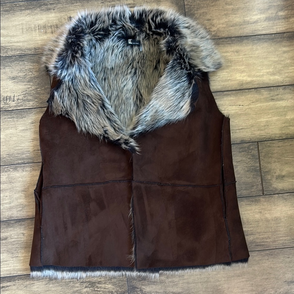 Brown Suede Faux Fur Vest